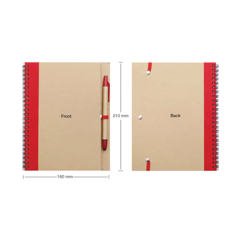 A5 Size Recycled Spiral Notebook with Stylus Pen & Elastic Band - alternate view