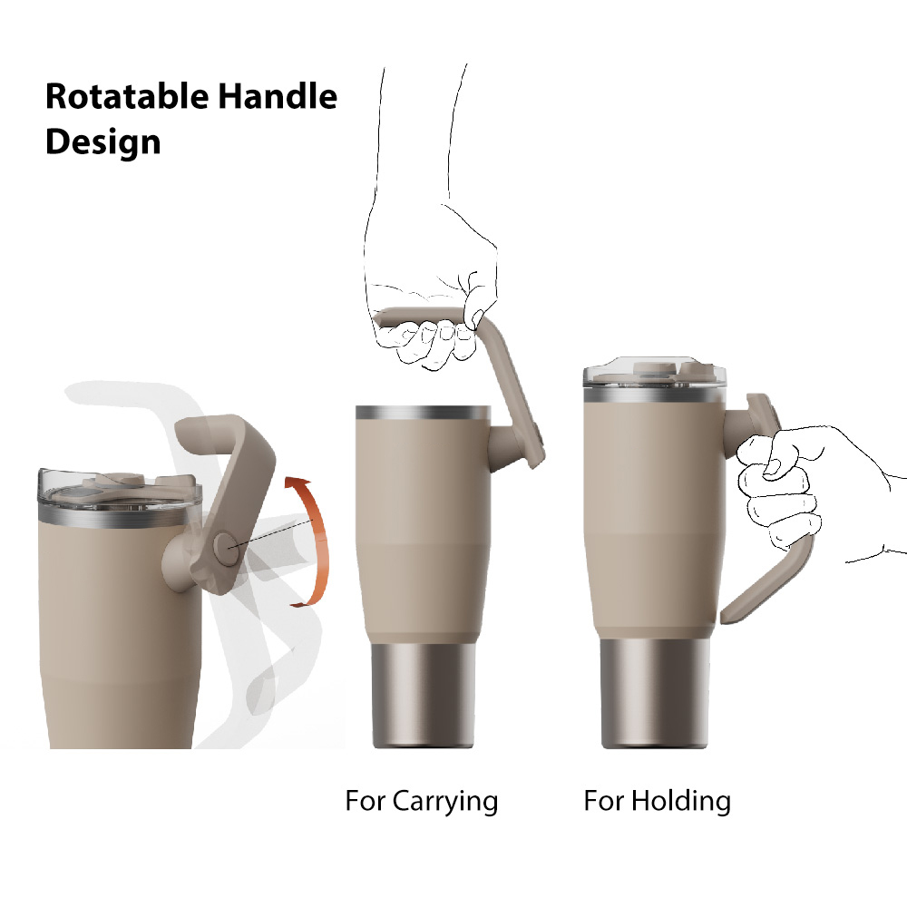 Tumbler Cups Double Walled Stainless Steel Insulated Travel Mug with Handle - alternate view