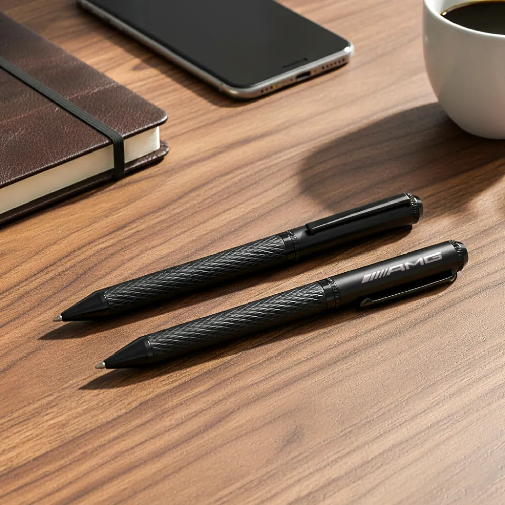 Black Metal Pens with Diamond Textured Barrel - alternate view